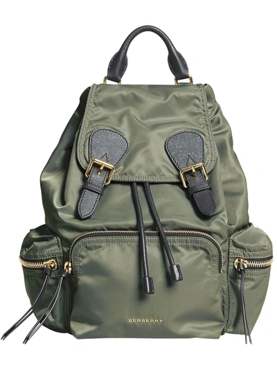 Burberry Medium Rucksack In Technical Nylon And Leather In Green
