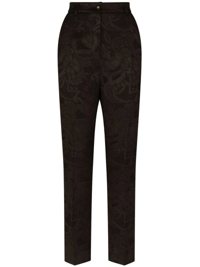 Dolce & Gabbana Jacquard High-waist Trousers In Black