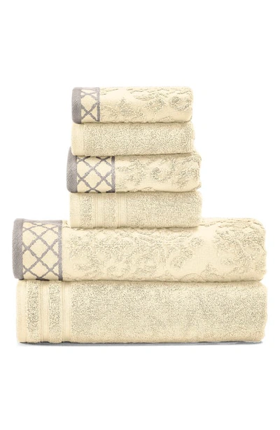 Modern Threads Embellished Border Damask Jacquard Towel 6-piece Set In Ivory