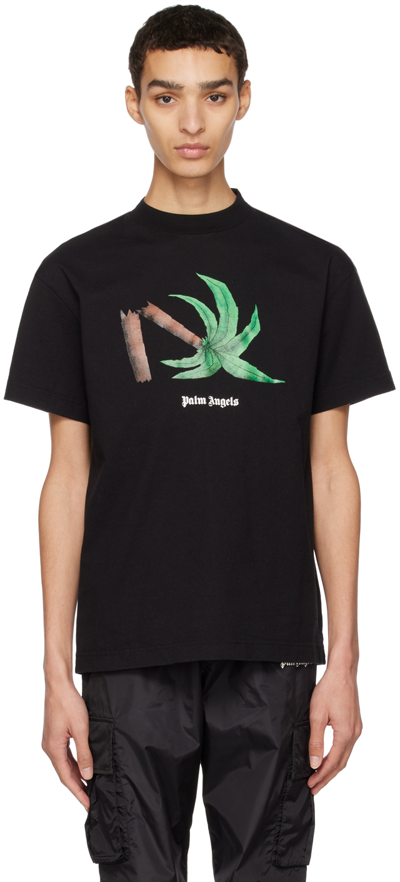 Palm Angels Broken Palm Print Cotton Jersey T-shirt In Black
