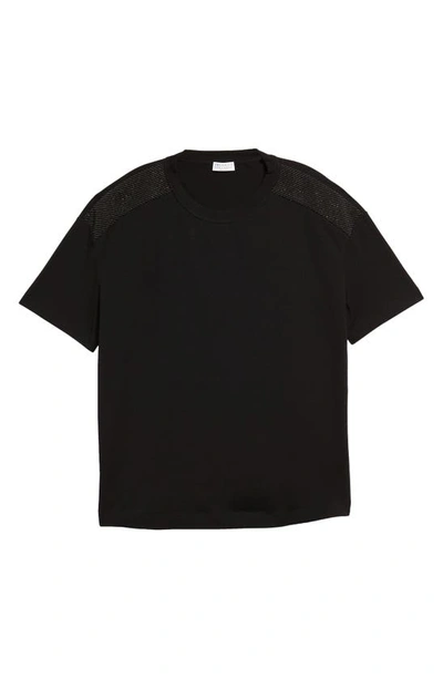 Brunello Cucinelli Diagonal Monili Shoulder Short-sleeve Cotton Jersey T-shirt In Black