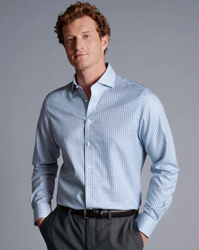 Charles Tyrwhitt Men's  Cutaway Collar Non-iron Twill Windowpane Check Dress Shirt In Blue