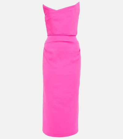 Roland Mouret Asymmetric-neck Strapless Midi Dress In Pink