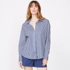 Monrow Stretch Poplin Striped Shirt In French Navy