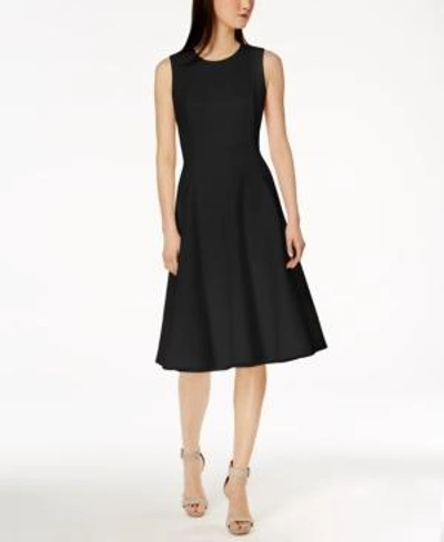Calvin Klein Scuba Midi Fit & Flare Dress In Black