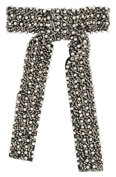 L Erickson Siena Beaded Bow Barrette In Silver