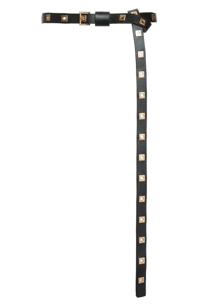Allsaints Square Buckle Double Wrap Leather Belt In Black Antique Nick