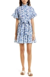 Mille Violetta Ruffle Tie Waist Dress In Blue Floral