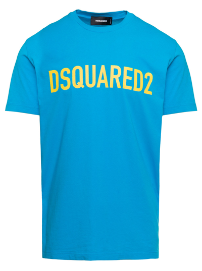 Dsquared2 Light Blue T-shirt With Contrasting Lettering In Cotton Man