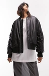 Topshop Faux Leather Crop Bomber Jacket In Black