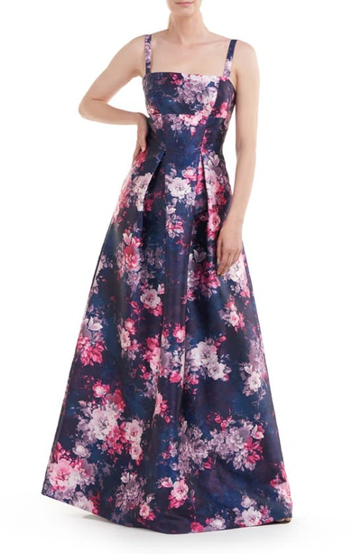 Kay Unger Maxine Floral Gown In Pink