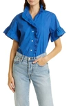 Mille Vanessa Ruffle Detail Cotton Blouse In Azur