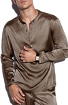 Tom Ford Henley Stretch Silk Pajama Shirt In Walnut