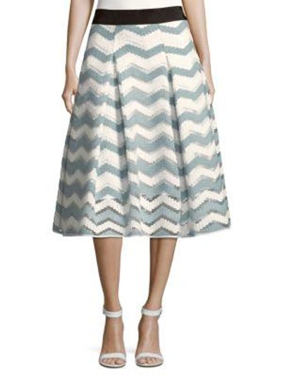 Milly Chevron Inverted Pleat Skirt In Slate Grey