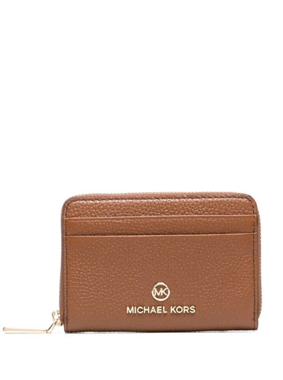 Michael Michael Kors M Michael Kors  Woman's Jet Set Brown Leather Wallet With Logo In Beige