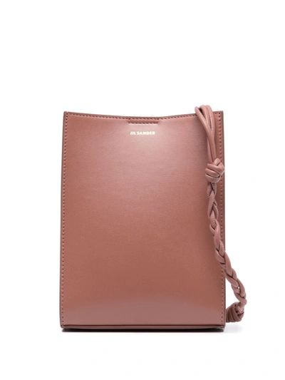 Jil Sander Tangle Mini  Brown Leather Crossbody Bag   Woman In Pink