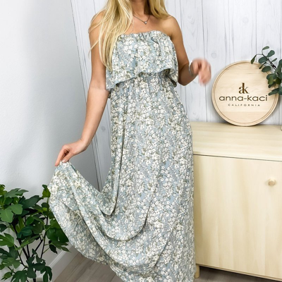 Anna-kaci Tube Layered Floral Print Dress In Blue