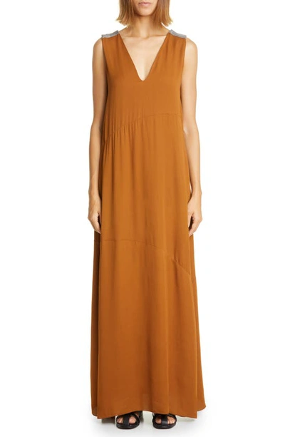 Fabiana Filippi Rhinestone-embellished Sleeveless Maxi Dress In Toffee