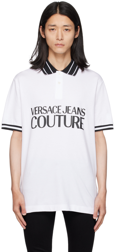 Versace Jeans Couture Logo-print Cotton Polo Shirt In Neutrals