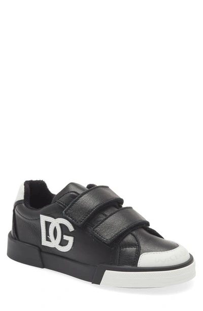 Dolce & Gabbana Kids' Logo-patch Low-top Sneakers In Black/ White