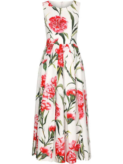 Dolce & Gabbana Floral-print Midi Dress In Neutrals