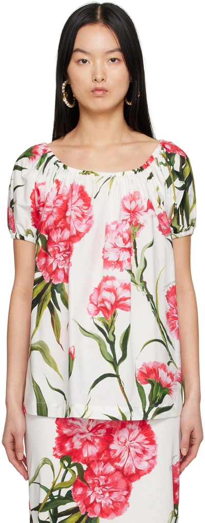 Dolce & Gabbana Floral-print Off-shoulder Blouse In Multicolore