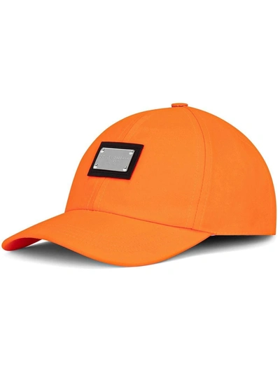 Dolce & Gabbana Logo-plaque Baseball Cap In Arancio Fluo