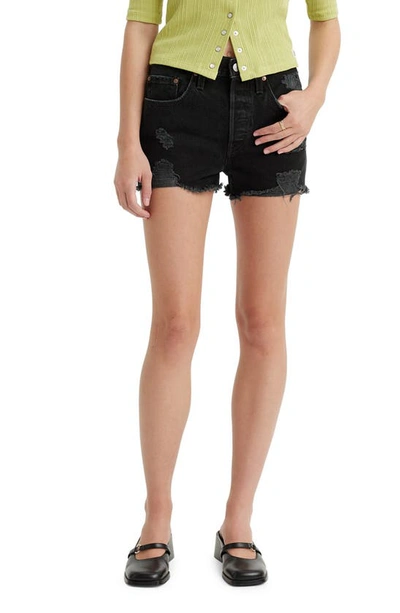 Levi's Women's 501 Button Fly Cotton High-rise Denim Shorts In Black