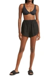 Vitamin A Tallows Stripe Linen Cover-up Shorts In Ecolinen Black