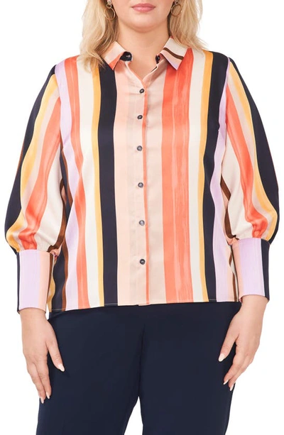 Halogen Stripe Button-up Shirt In Sunset Stripe Coral