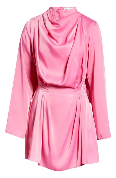 Asos Design Drapey Long Sleeve Minidress In Bright Pink