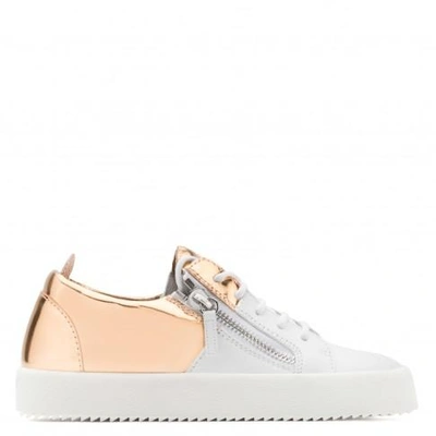 Giuseppe Zanotti - Leather Low-top Sneaker With Silver Shooting Insert Double In White