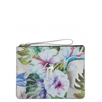 Giuseppe Zanotti - Silver Shooting Pouch With Printed Flowers Margery Spring In Multicolor