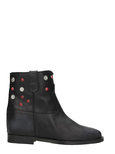 Via Roma 15 Black Leather Wedge Ankle Boots
