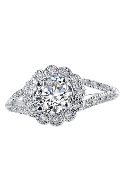 Lafonn Platinum Sterling Silver Simulated Diamond Split Shank Vintage Bridal Ring In White
