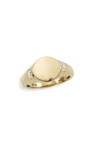 Savvy Cie Jewels 18k Gold Vermeil Diamond Baguette Signet Ring In Yellow