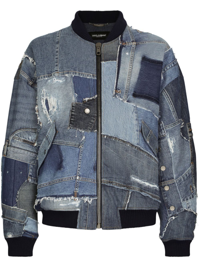 Dolce & Gabbana Denim-patchwork Bomber Jacket In Multicolor