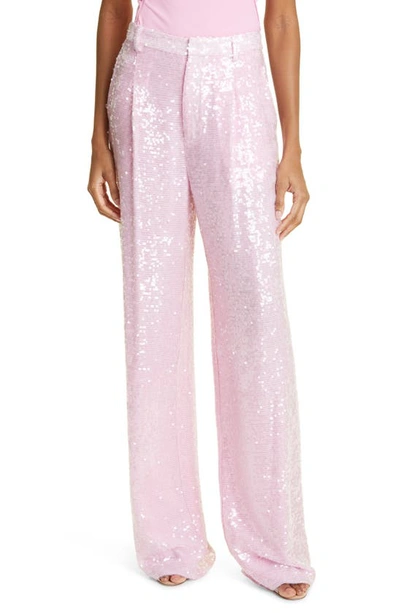 Lapointe Pleated Wide-leg Sequined Pants In Light Pink