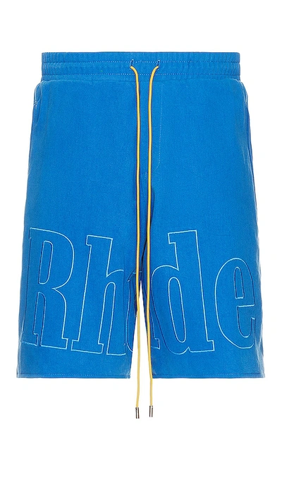 Rhude Straight-leg Logo-embroidered Cotton-twill Shorts In Blue