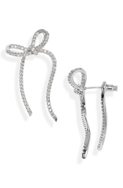 Shashi Caroline Pavé Bow Drop Earrings In Silver