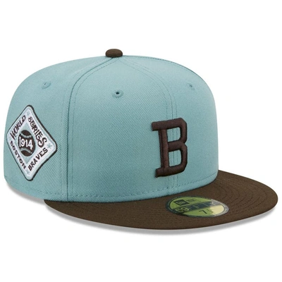 New Era Light Blue/brown Boston Braves Cooperstown Collection 1914 World Series Beach Kiss 59fifty F In Light Blue,brown