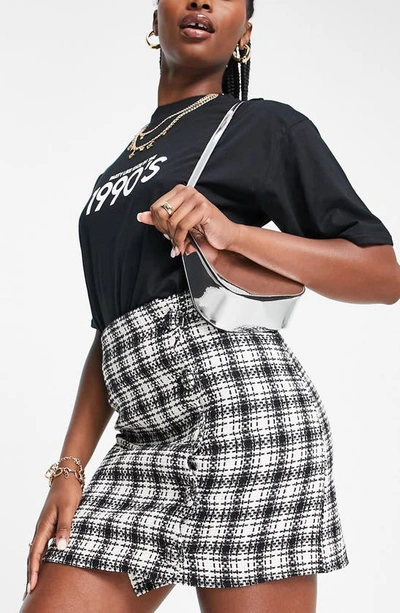 Asos Design Boucle Mini Skirt With Button Detail In Mono Check-multi