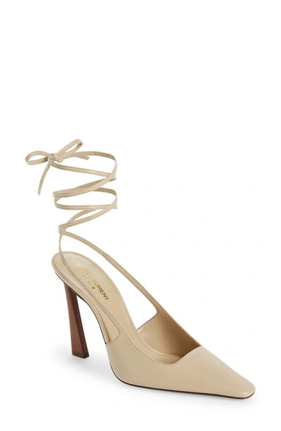 Saint Laurent Tom Ankle Tie Pump In Trench