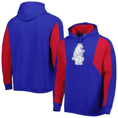 Mitchell & Ness Men's  Royal And Red Chicago Cubs Colorblocked Fleece Pullover Hoodie In Royal,red