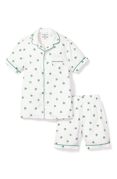 Petite Plume Kids' Shamrock Print Two Piece Short Pajamas In White
