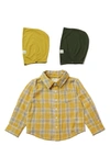 Thoughtfully Hooded Babies' Austin Toddler Boys Plaid Button Up Shirt With Removable Hood In Yellow And Green Plaid