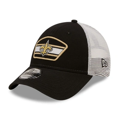 New Era Men's  Black, White New Orleans Saints Logo Patch Trucker 9forty Snapback Hat In Black,white