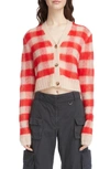 Acne Studios Kodilia Vichy Gingham Check Mohair Blend Crop Cardigan In Light Beige,red