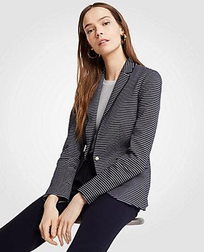 Ann Taylor Petite Striped Pearlized Trim Blazer In Atlantic Navy