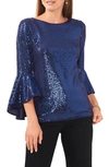 Vince Camuto Sparkle Bell Sleeve Top In Blue